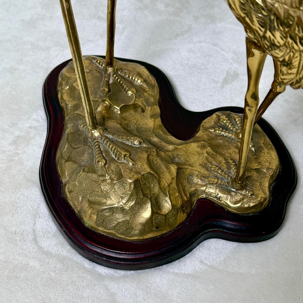 Brass Crane Heron Statue Gold Bird Sculpture MCM Hollywood Regency Vintage 17" - Picture 9 of 16